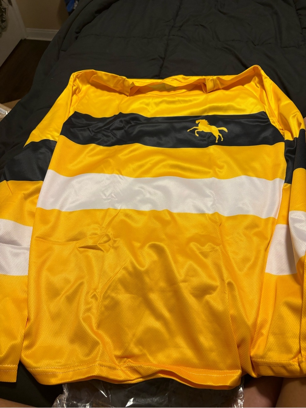 Men's Yellow Striped Top with Horse Logo
